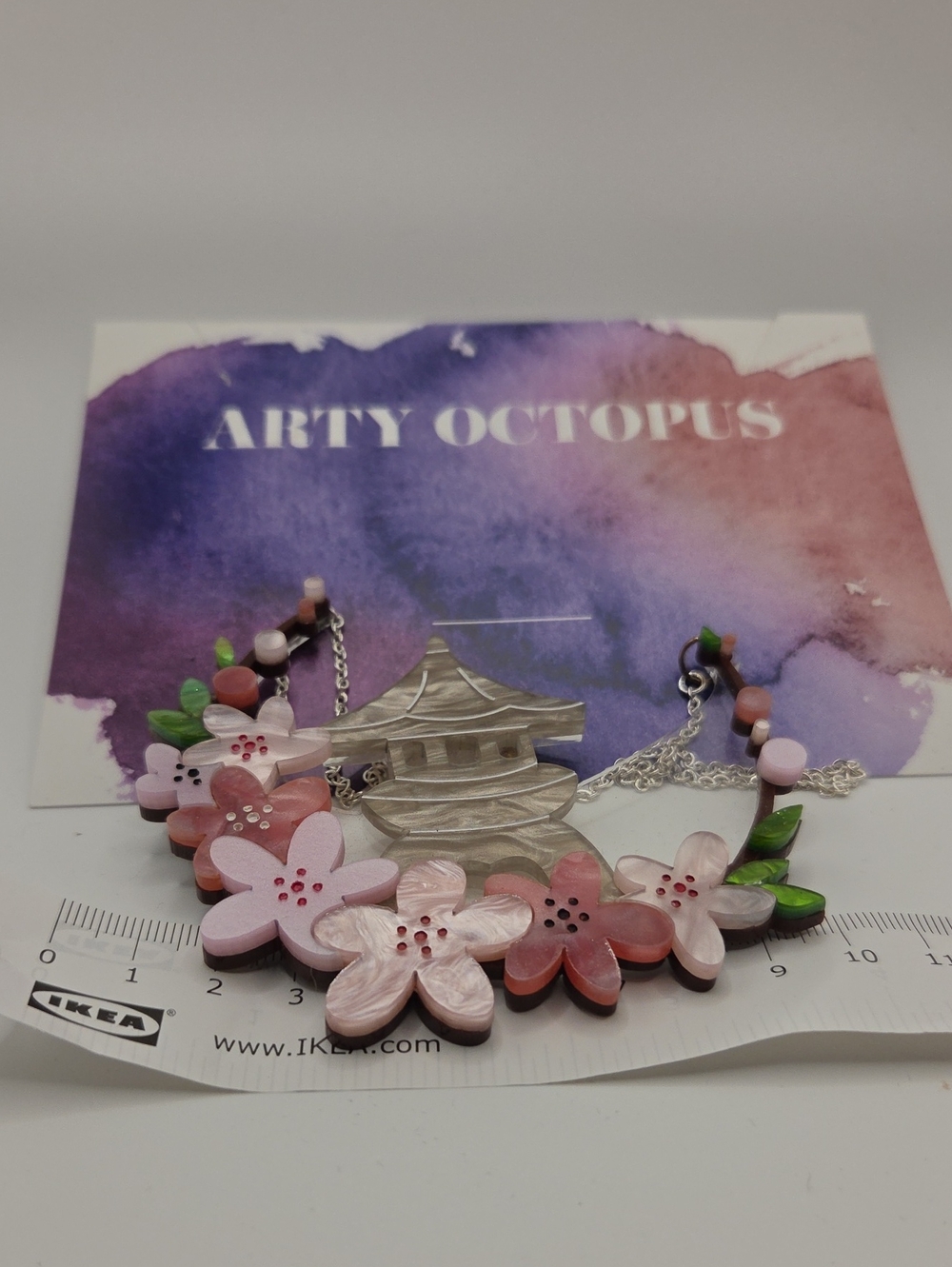 Arty Octopus Pink Floral Pagoda Necklace